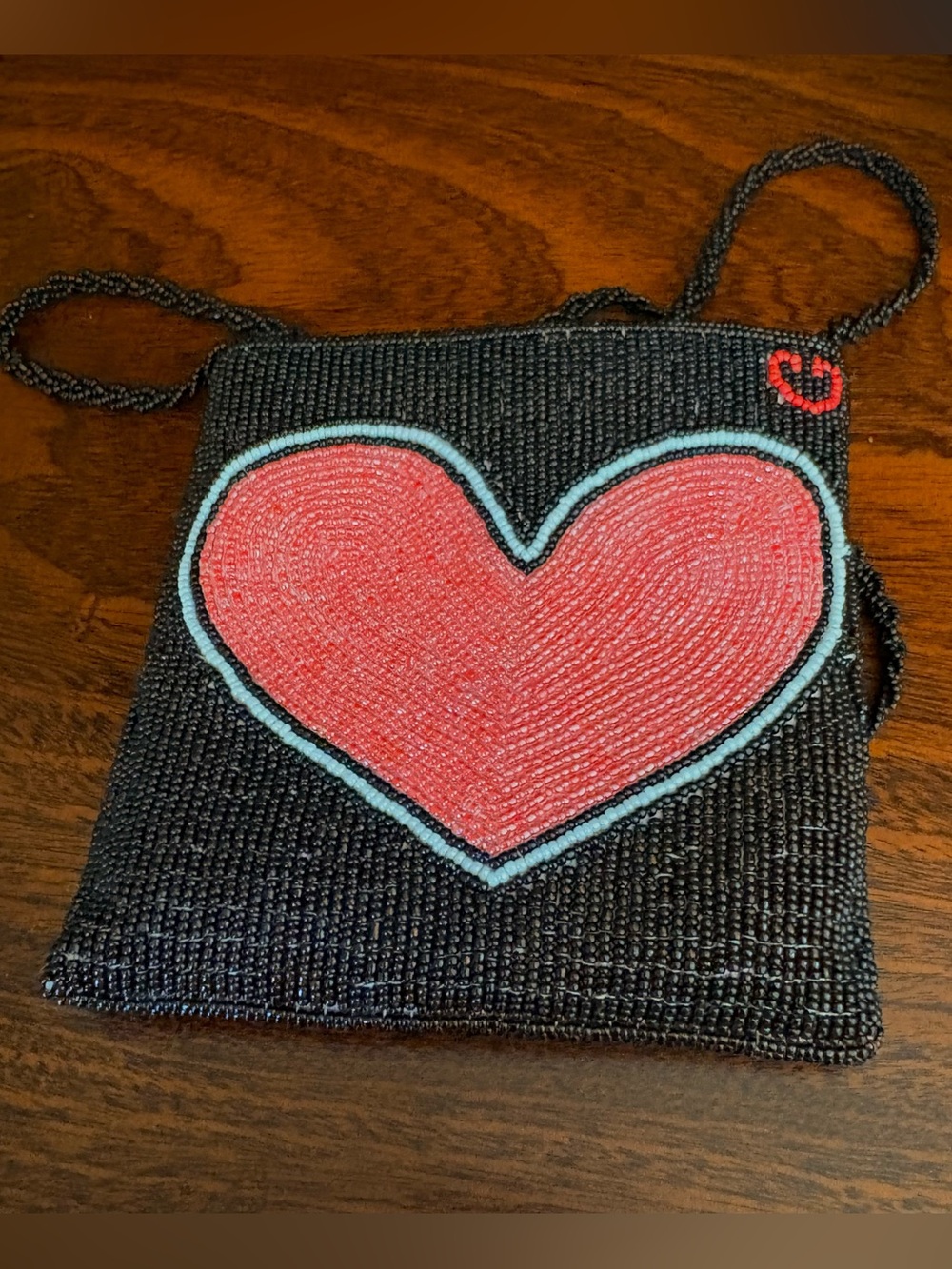 Elissa Bloom Hand-Beaded Heart
Disco Bag - Black & Red - Great Condition!